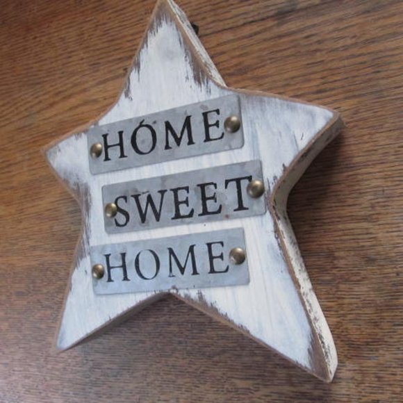 Primitive Star Wooden Primitive Star Home Sweet Home Galvanized Metal Decoration - Picture 2 of 4